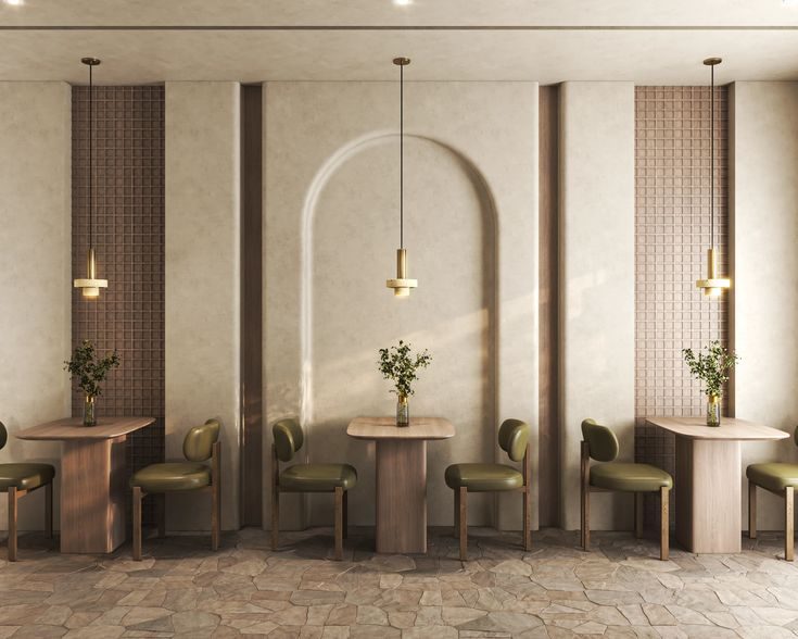 Commercial café interior with arched wall details