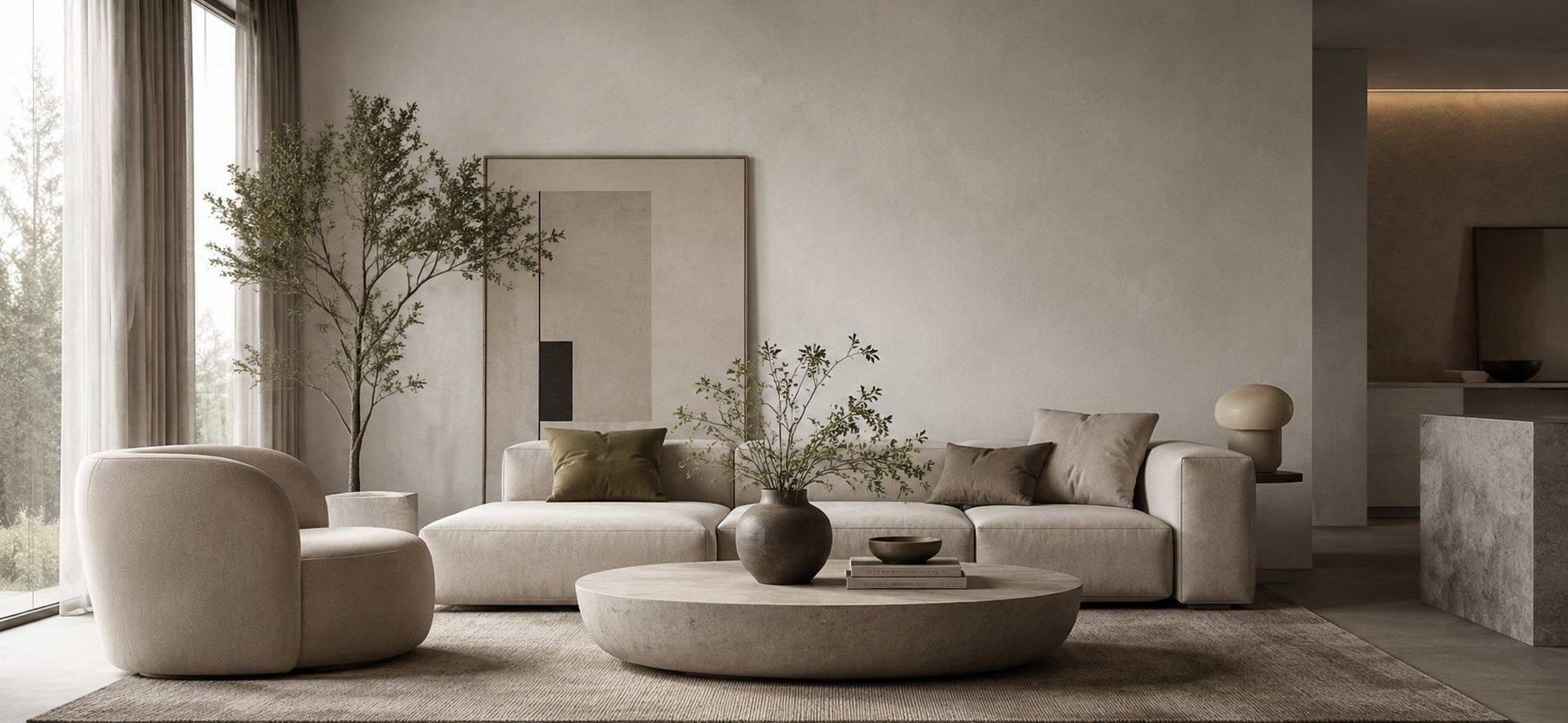 Bandra loft living space in warm neutrals